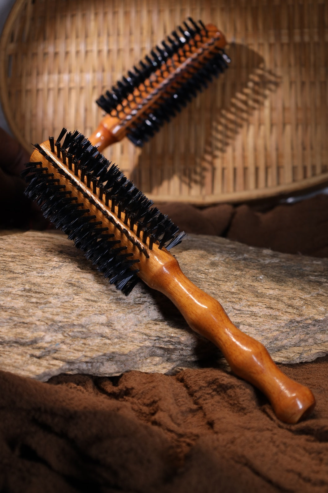 Wooden Hair Roller Brush with Boar Bristles