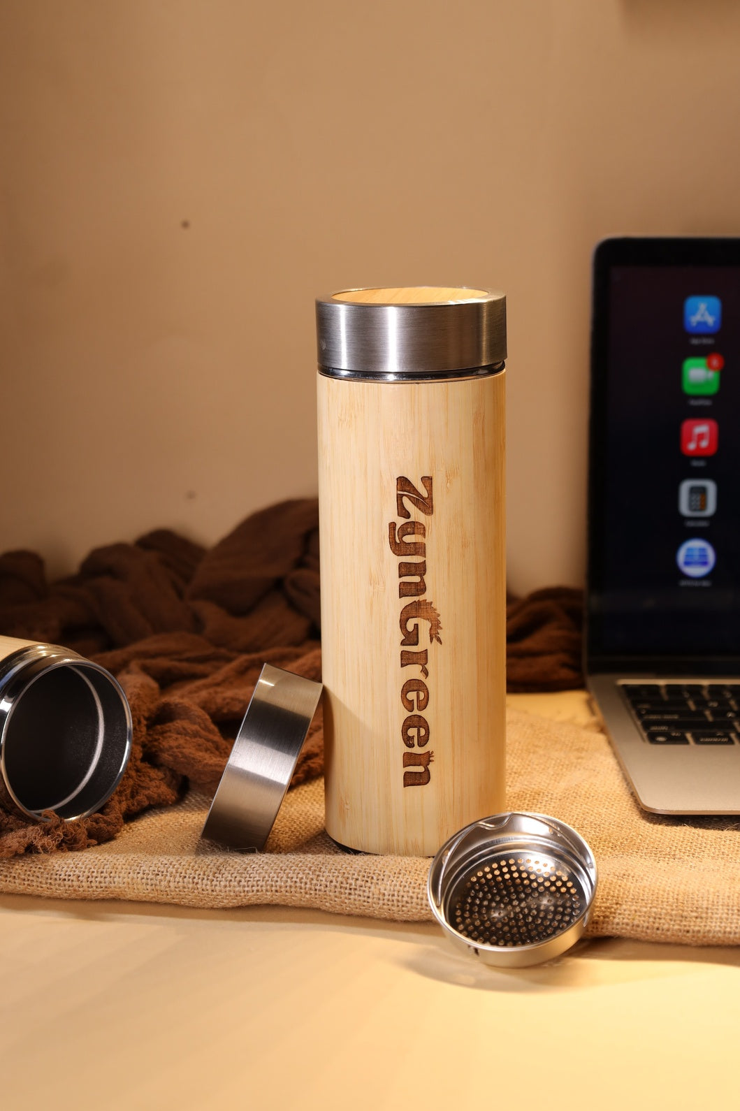 Bamboo Water Bottle with Strainer 450 ml
