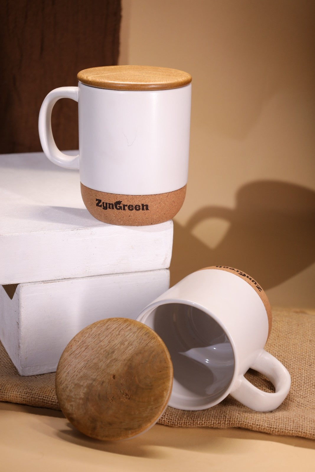 Cork Base Coffee Mug with Wooden Lid